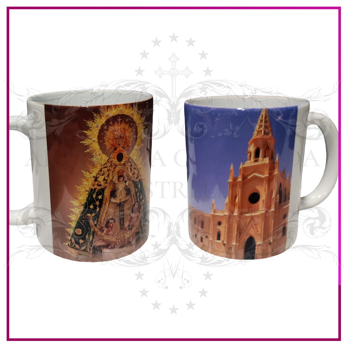 Taza cofrade con imagen de la Virgen de Regla de Chipiona – diseño artesanal