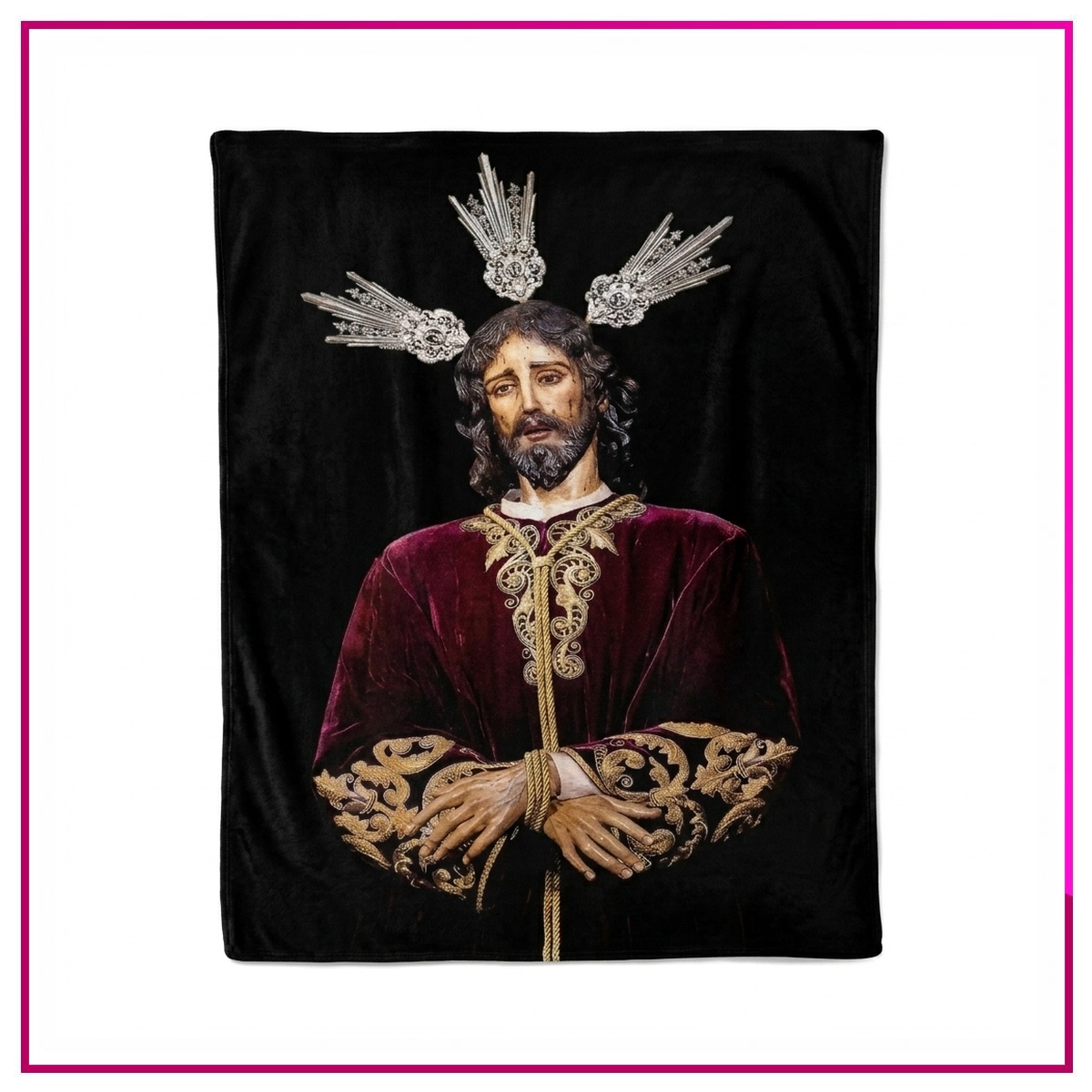 Manta Cofrade Jesús Cautivo Manta Cofrade Jesús Cautivo de tacto extrasuave con impresión a todo color de Nuestro Padre Jesús Cautivo en Artesanía Coronada de Estrellas